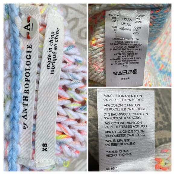 By Anthropologie Palm Tree Neon Speckle Sweater XS Coastal Boho Beach Knit Relax - Picture 3 of 16